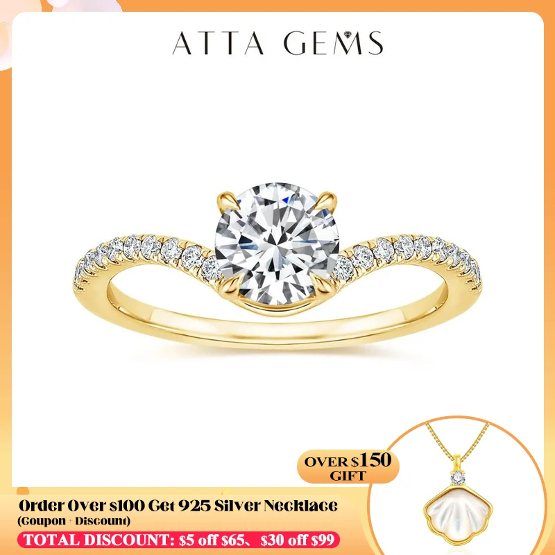 

ATTAGEMS New 18K 14K 10K Yellow Gold Moissanite Ring Round Cut 3.0CT Ring for Women Birthday 9.0mm Diamond for Wedding Gift