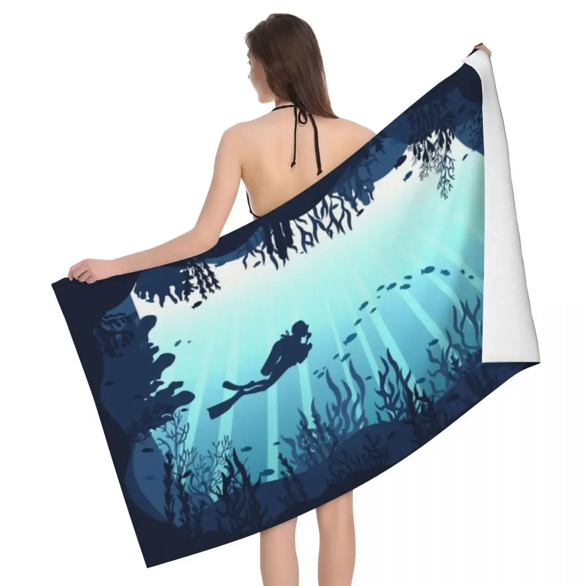 Customized Deep Sea Caveran Diver Bath Beach Towel Microfiber Dive Explore Shower Sports Yoga Towels