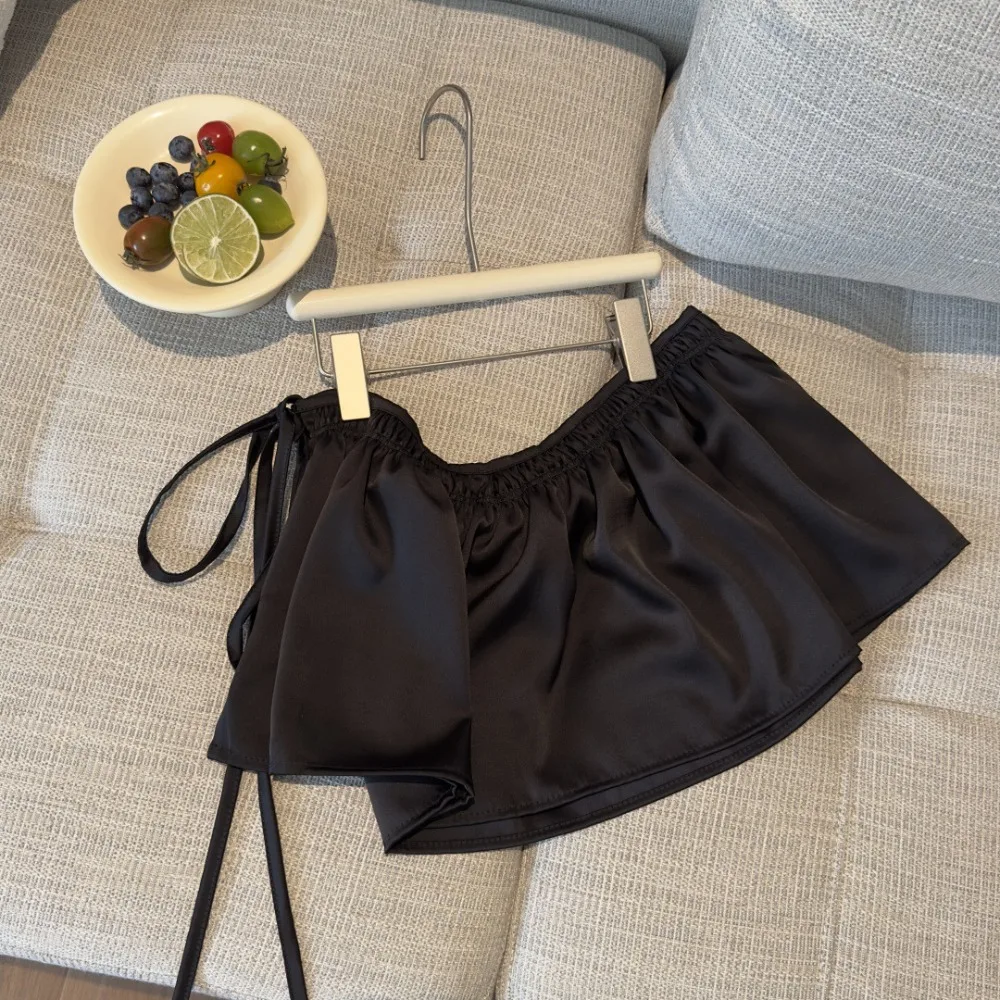 Модная многослойная одежда в стиле хип-хоп, юбка, рубашка, удлинитель Y2K, набедренный шарф на шнуровке, сплошной цвет, милый пояс с рюшами по краям, джинсовый декор