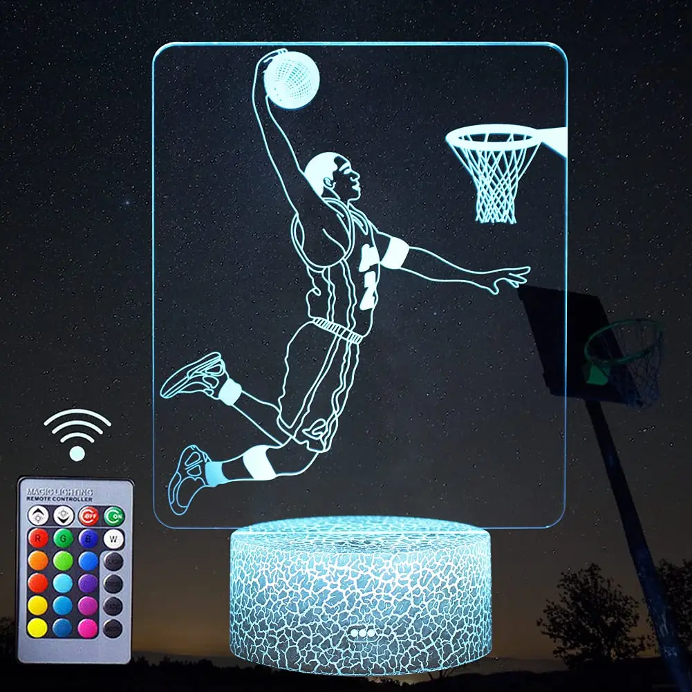 

Basketball Slam Dunk 3D Lamp Acrylic USB LED Night Lights Neon Sign Christmas Decorations for Home Bedroom Birthday Gifts