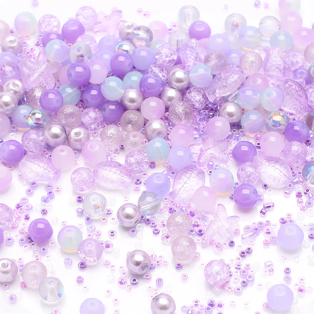 40g Mixed Crystal Glass Seed Bead Round Loose Fish Starfish Pendants for Kids DIY Making Bracelet Charms Necklace Crafts Jewelry