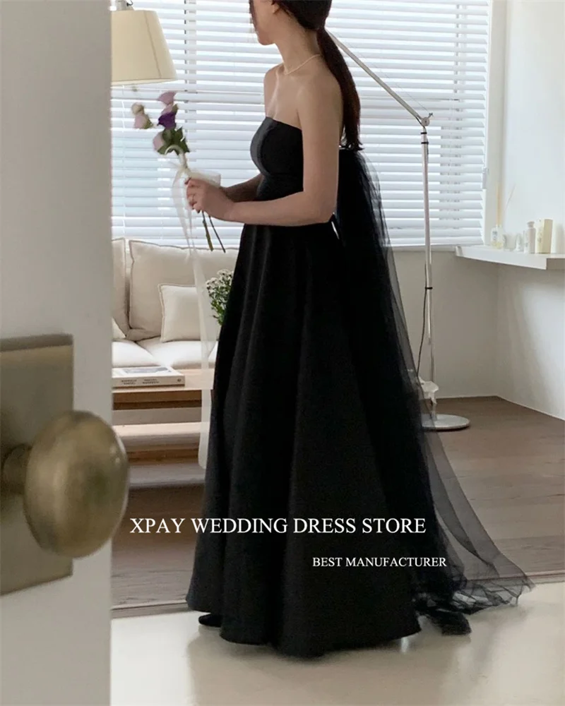 XPAY Simple Matte Satin Korea Evening Party Dresses Wedding Customised Strapless Bolero Long Sleeevs Formal Prom Gowns 3 Styles