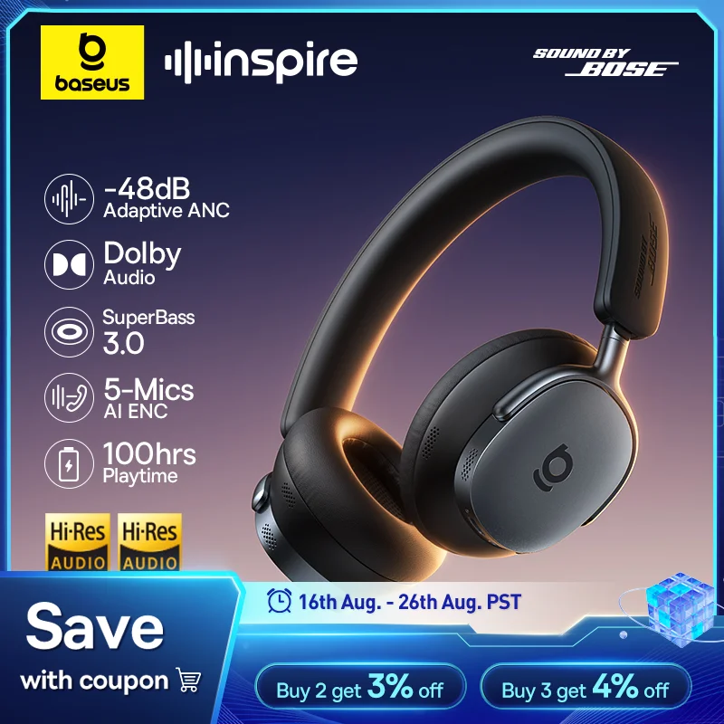 Baseus Inspire XH1（Sound by Bose）ANCヘッドホン スターライトオフホワイト 特別割引