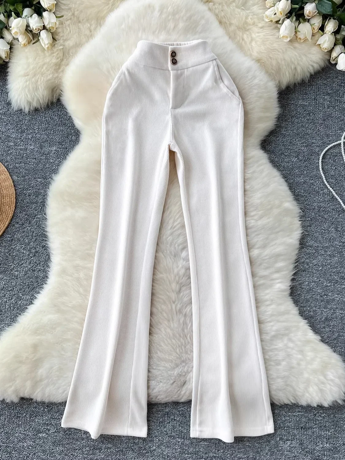 

Foamlina corduroy pants fall 2024 new light mature style niche versatile two-button high-waisted slim bootcut slacks