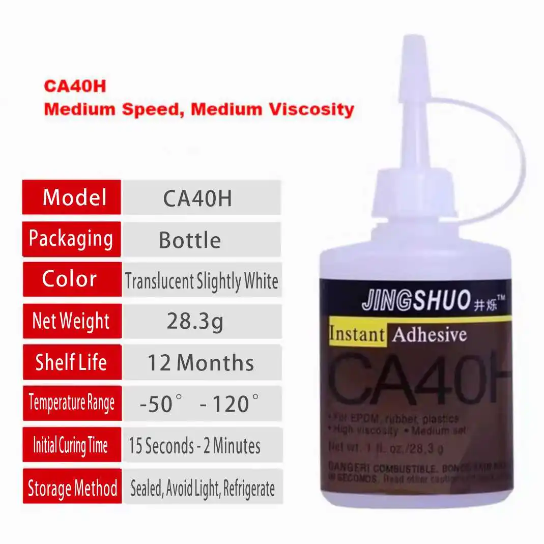 

CA40H Super Strong Instant Adhesive Glue - Fast Cure for Metal, Aluminum, Iron Bonding | Multi-Purpose Cyanoacrylate Glue