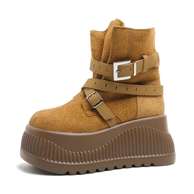 جديد الموضة النسائية الكلاسيكية عادية منتصف العجل الأحذية الجلدية الأحذية امرأة سميكة وحيد جولة تو كعب مربع فارس أحذية بوت قصيرة امرأة #3