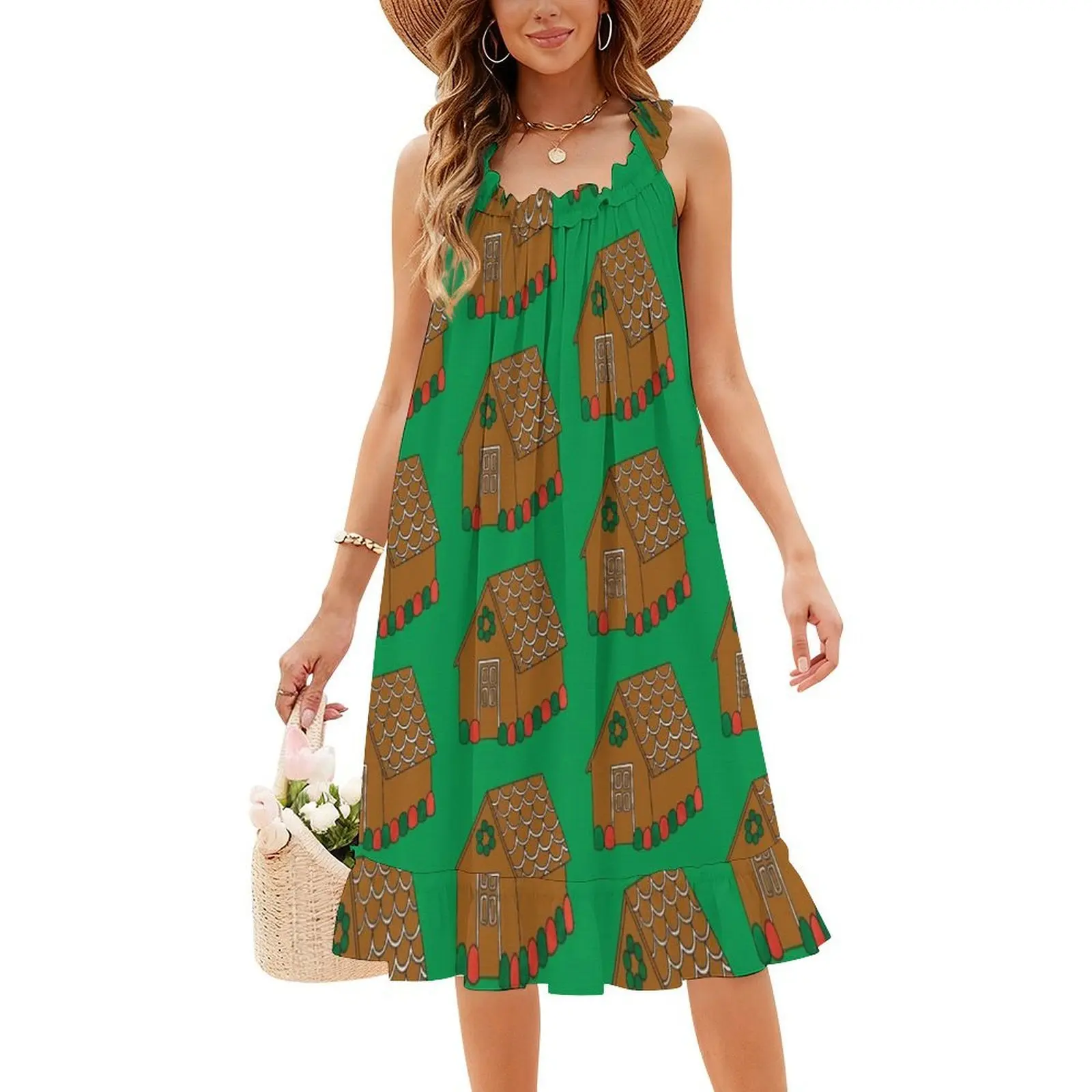 فستان حفلات أنيق للنساء من Gingerbread House Holiday فستان على شكل حرف a مع خيارات قصيرة/طويلة/بدون أكمام خبز الزنجبيل والزنجبيل #4