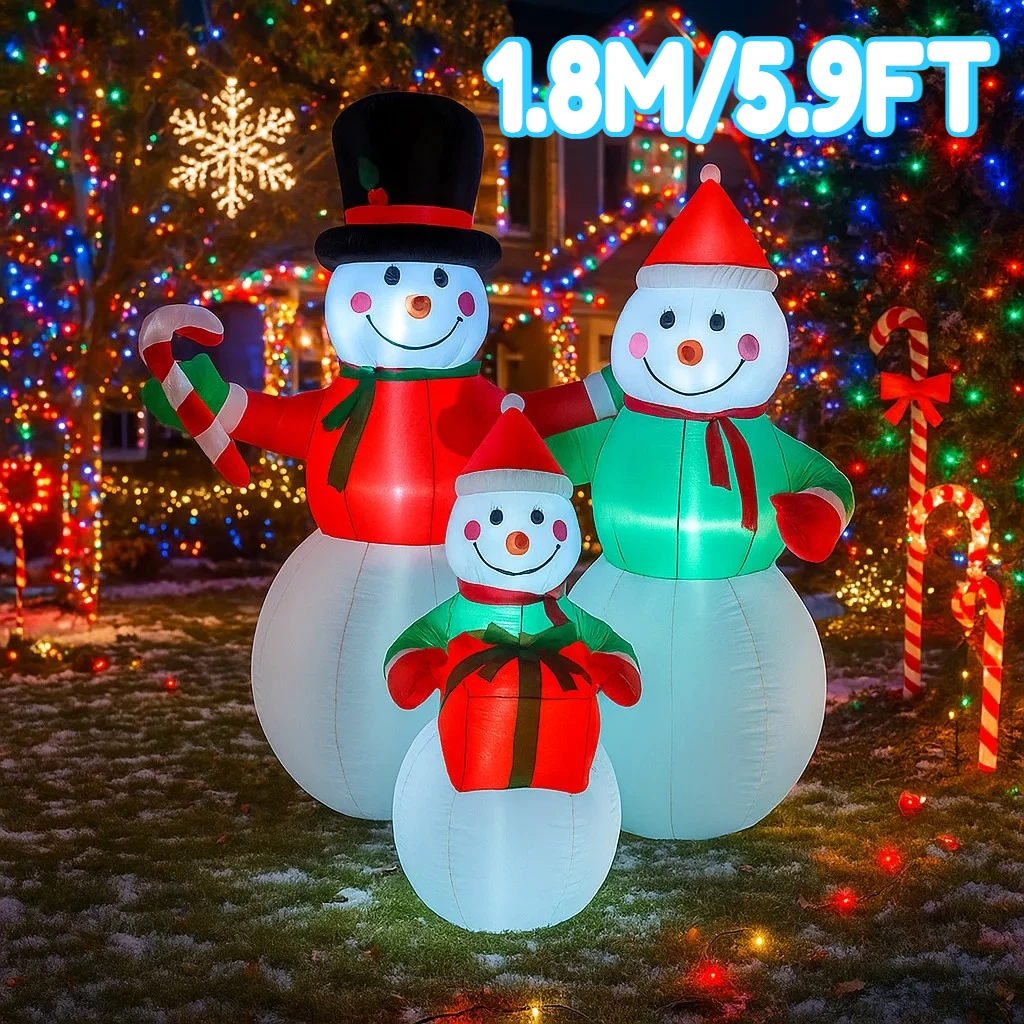 

1.8M/5.9FT Inflatable Snowman Family Candy Cane Lights LED Home Decorations Toys Yard Xmas Ornaments Holiday Decor Supplies