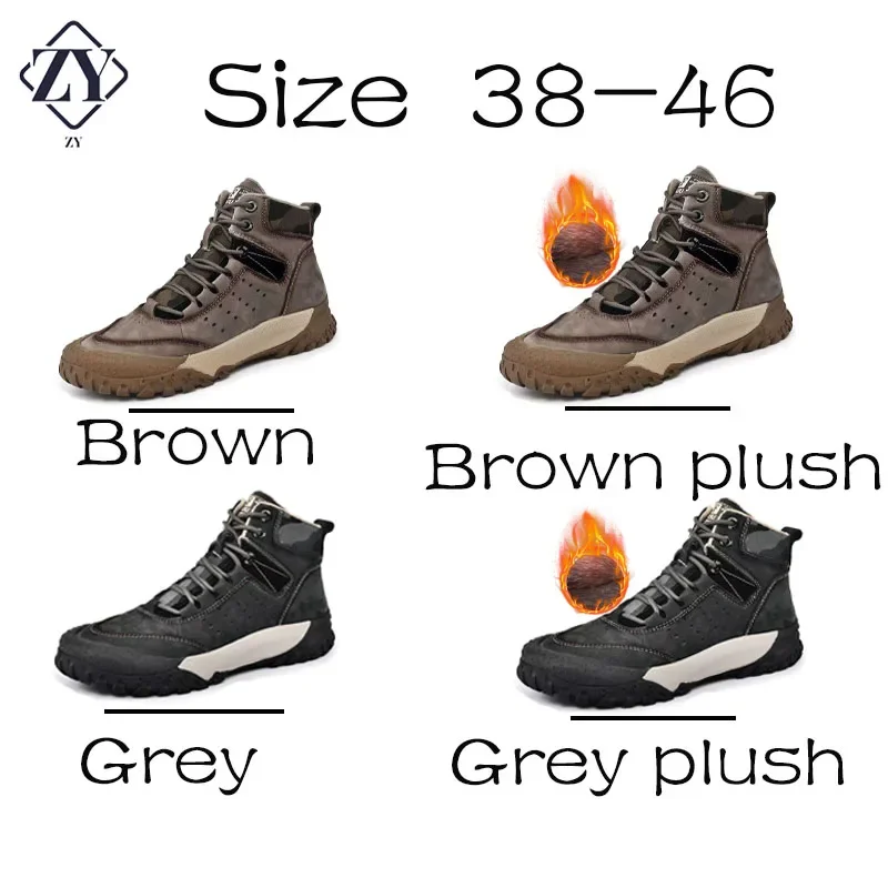 Men Boots High Quality Non-Slip Outdoor Boots Genuine Leather Mens Casual Shoes Winter Thick Bottom Warm Male Boots  mens shoes