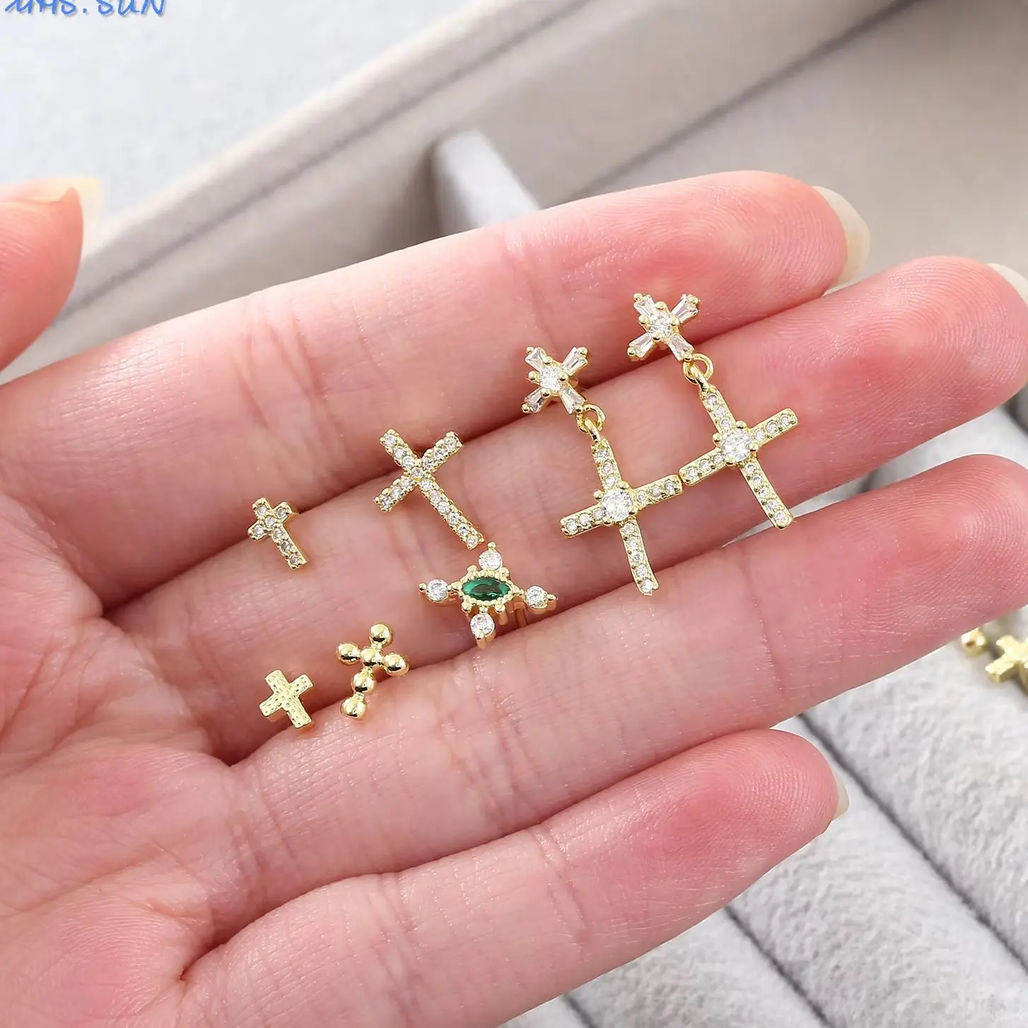 MHS.SUN 2025 Mini Zircon Cross Stud Earrings for Women Girls Minimalism Gold Color Small Crosses Piercing Ear Jewelry Party Gift