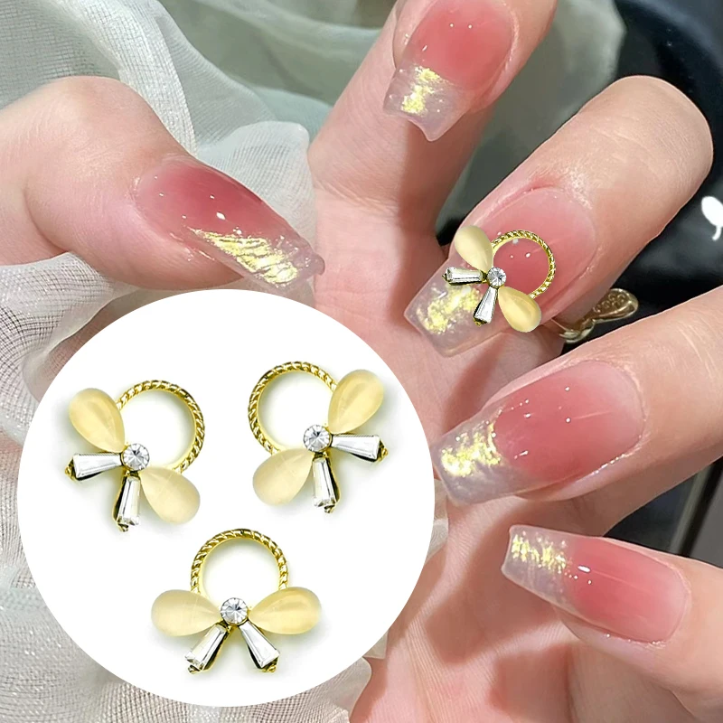 5 Stuks Sprankelende Hartvormige Nagel Steentjes Kawaii Strik Parel Legering Accessoire Diy Manicure Nail Art Accessoires Ontwerp