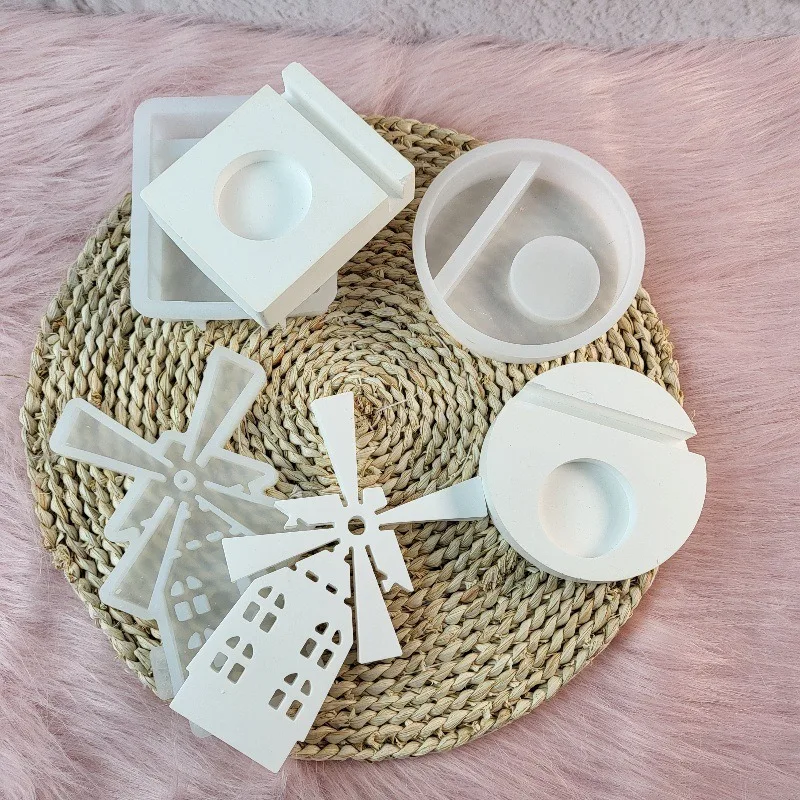 House Windmill Plugs Decoration Plaster Silicone Mold DIY Candle Holder Desktop Decoration Resin Mold