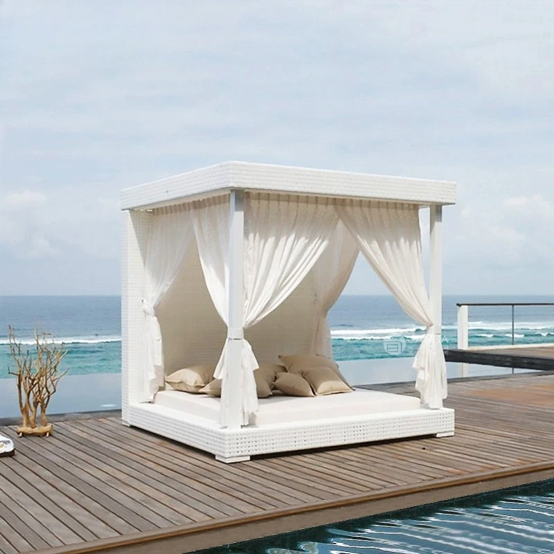 

Leisure villa terrace reclining sofa rain protection sun protection rattan reclining chair hotel homestay with gauze curtain rec