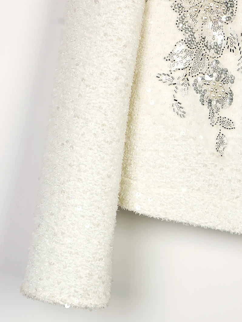 New fashionable and elegant light luxury socialite heavy industry beaded round neck single-breasted small fragrance style jacket