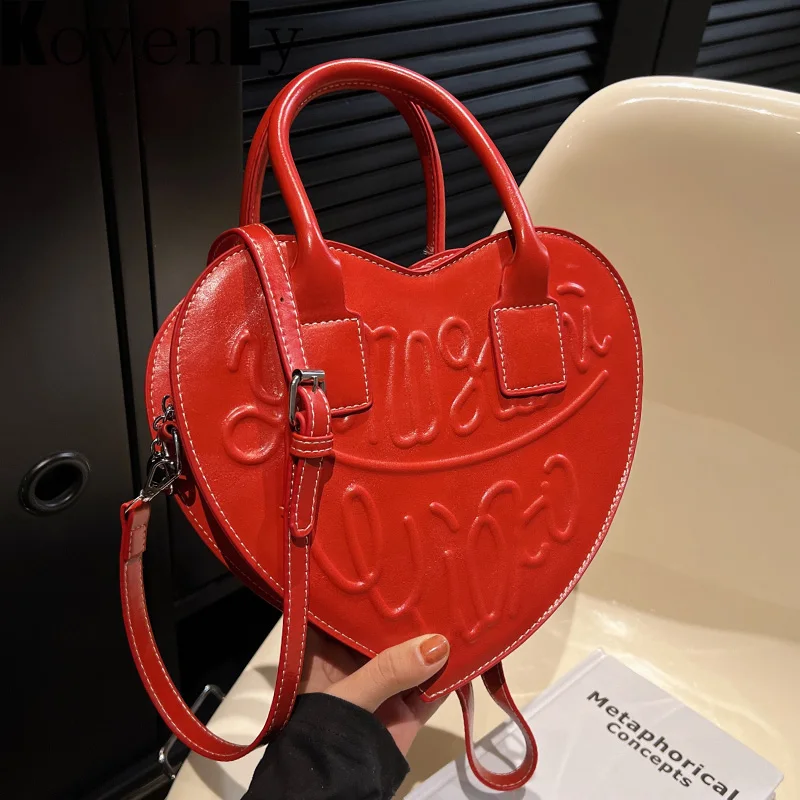 Bolso de mano de cuero con forma de corazón para mujer, bandolera de hombro de cuero con diseño original, a la moda, de talla grande