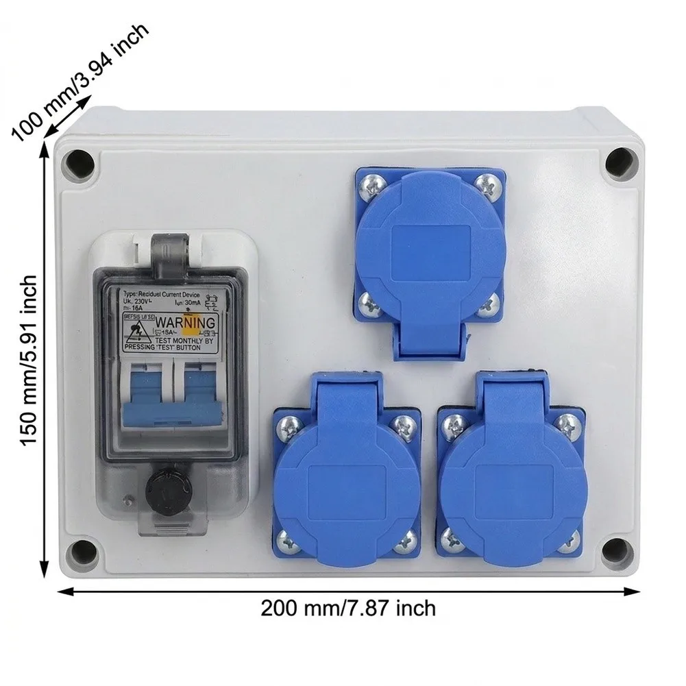 3-Way IP54 Wall Power Distributor 250V 16A with 1P+N Switch and Space Saving Design for Garages Gardens Workshops
