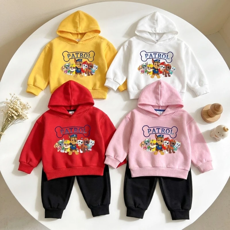 Children's Hoodie Set Printed 3-10 Years Kids Girls Boy Black Tops+Pants Leisure Outerwear Sweatshirt Printing Clothing