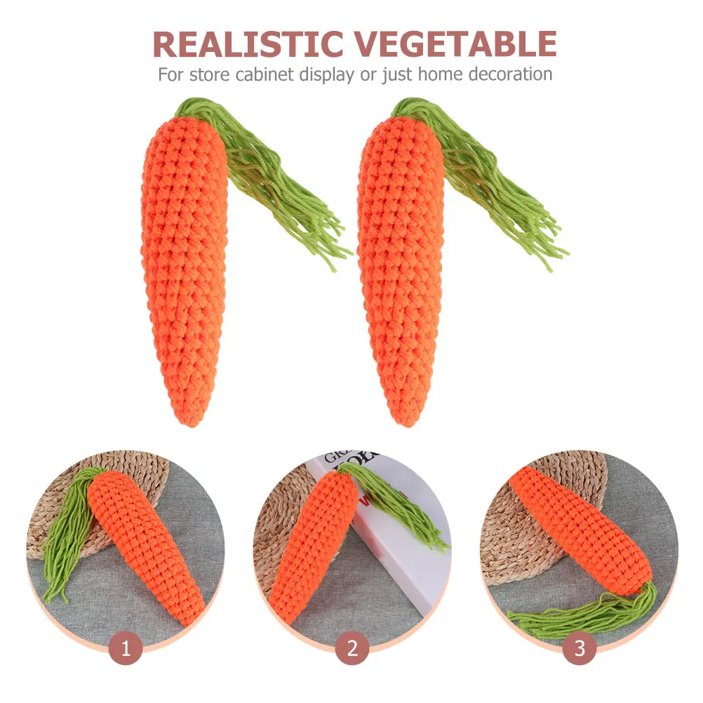 

Carrot Toy Woolen Yarn Toys Vegetable Props Crochet Decor Knit Carrots Easter Artificial Kids