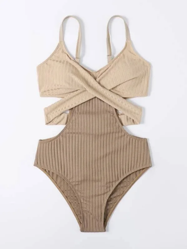 Sexy Rib Hollow Out Swimwear Women One Piece Swimsuit New 2023 High Waist Bathing Suit Cut-out Swimming for Beachwear Monokini