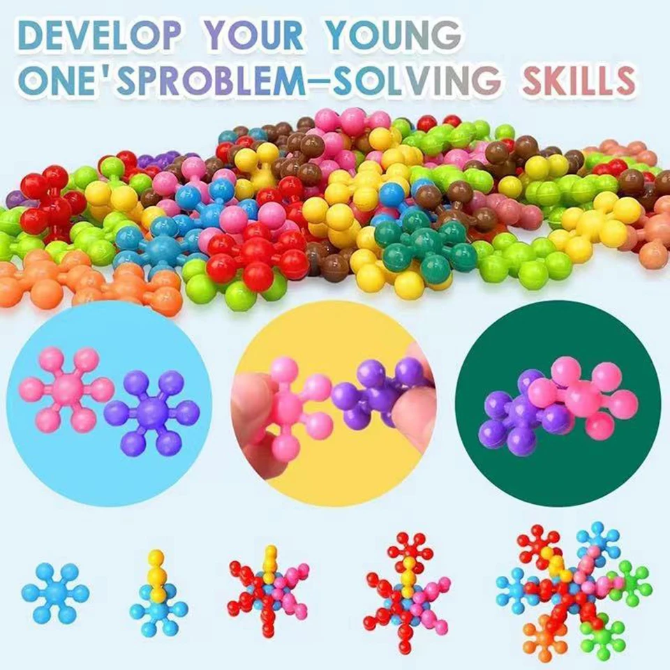 3D Plum Snowflake Building Blocks Set para crianças, brinquedos educativos, quebra-cabeça DIY, presentes para meninos e meninas, 60 PCs, 200PCs