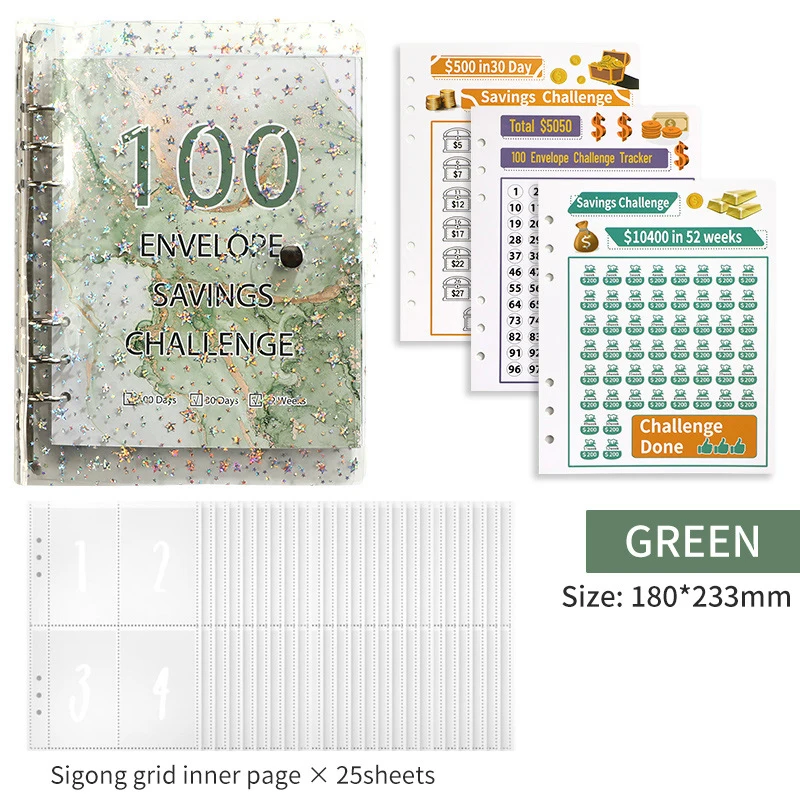 Envelope Saving Money Challenge, Notebook Binder, Caixa Organizador Orçamento, Jogo de dinheiro, 100 dias, 100 dias