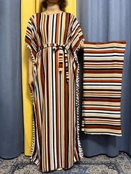 Muslim Abayas For Women 2023 Elasticity Novelty Tassels Loose Fit Femme Robe African  Fashion Stripe Dresses With Belt HeadScarf