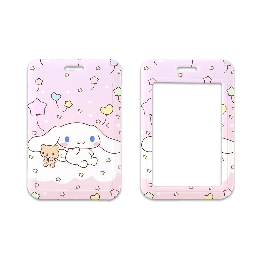 W Cinnamoroll-Sanrio Girl حامل شارة هوية الحبل ، حافظة بطاقة الباب ، حزام الرقبة ، حامل بطاقة الائتمان ، ملحقات أوراق الاعتماد