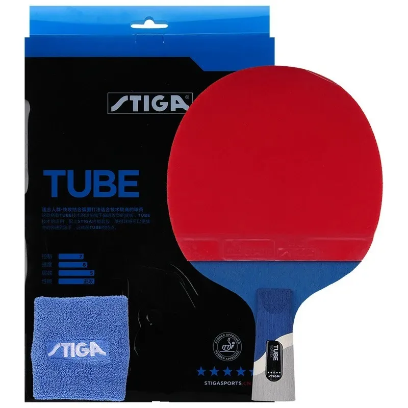 

STIGA pro tube 5 STARS Лучшее качество карбоновая ракетка для настольного тенниса с резиновым веслом для пинг-понга с короткой ручкой, теннисная настольная ракетка