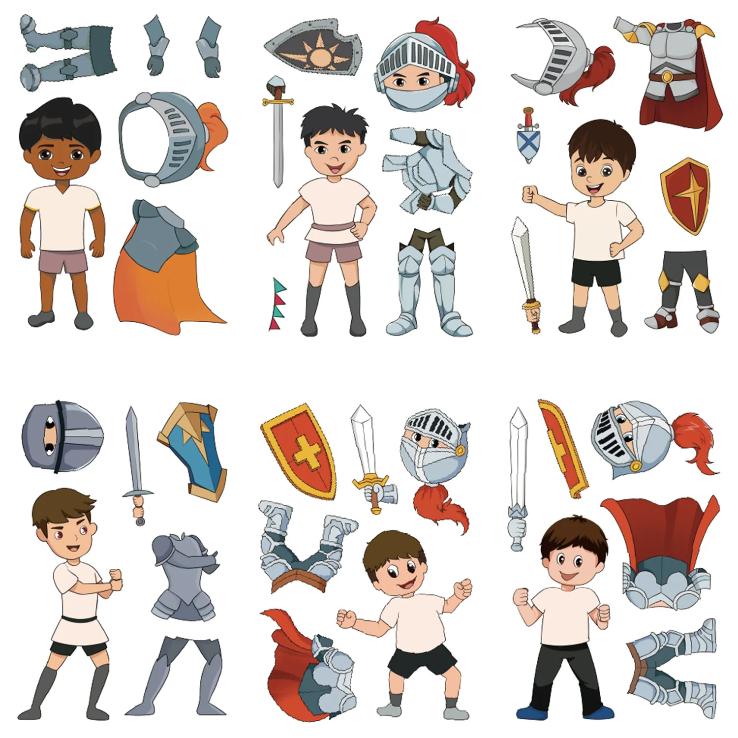 8/16PCS Cartoon Knight Make a Face Stickers, Creative DIY  Activity, Fun Craft Decals for Rooms, Scrapbooks, Laptops