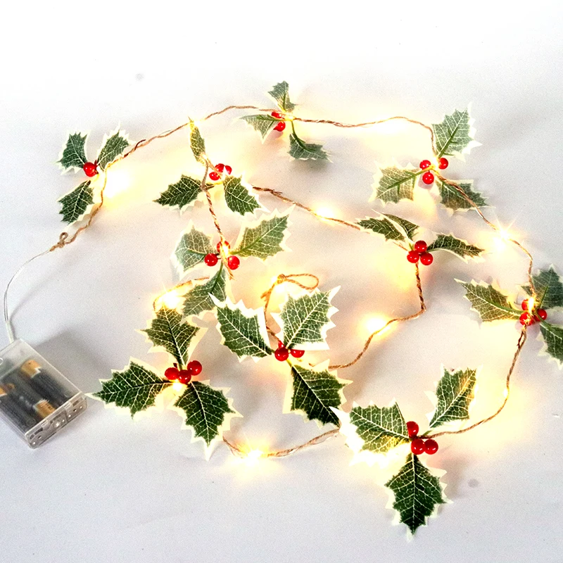 Christmas Artificial Red Berry Holly Leaves Ivy Vine String Lights Christmas Hanging Garlands Decorations Navidad Xmas Ornaments