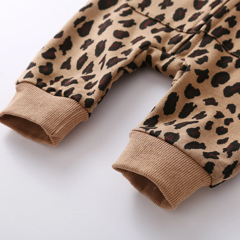 Autumn baby boy leopard print open chest zip bodysuit long crawlsuit