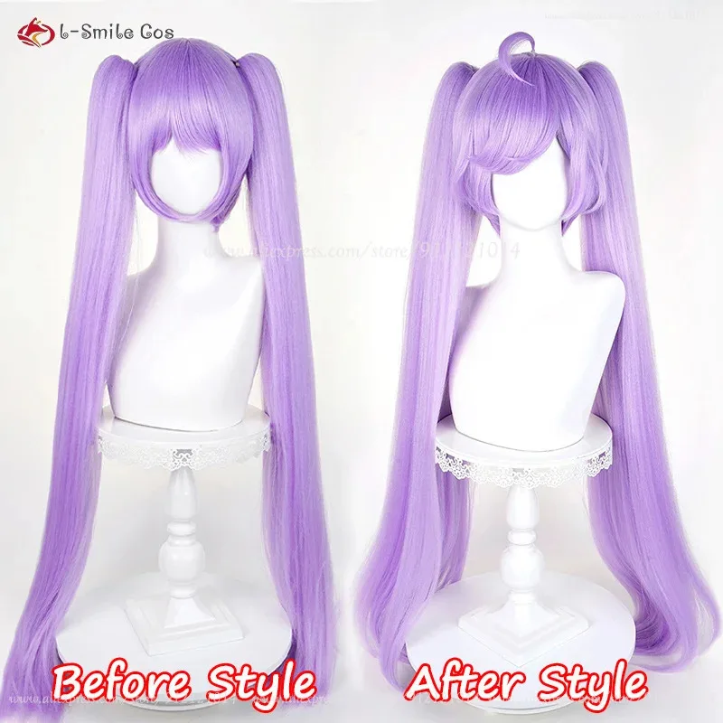 Anime Manaka Laala Cosplay Wig Pink Purple Cute Wigs 95cm Long Volume Ponytail Clip Heat Resistant Synthetic Hair Costumes Wig