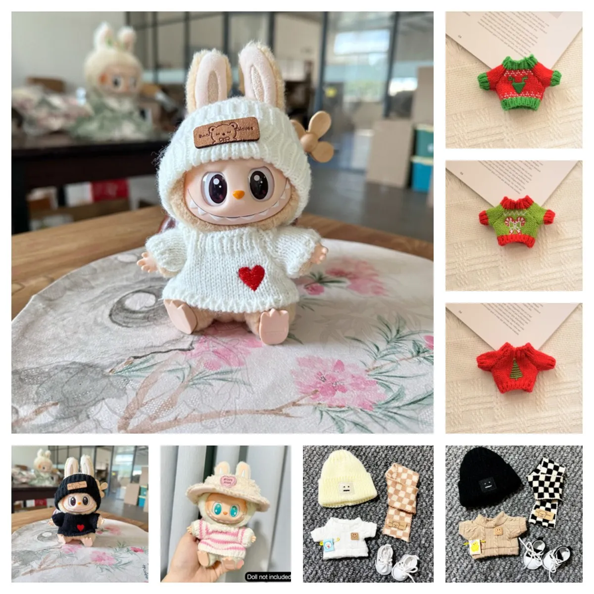 17cm Mini Plush Doll'S Clothes Outfit Accessories For Korea Kpop Exo Labubu Idol Striped Sweaters hat suit Clothing Gift