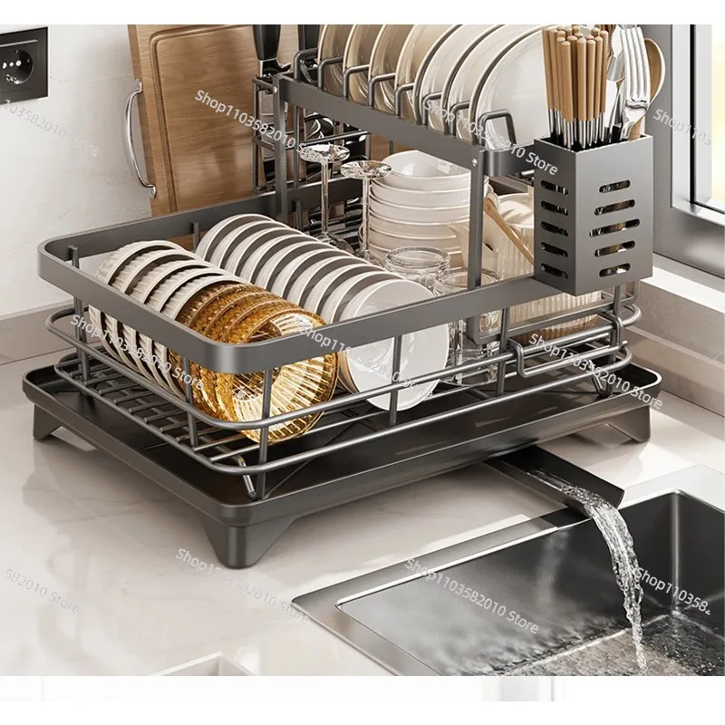 Stainless Steel Double-Layer Dish Storage Rack, Drain Basket Bowl Rack for Bowls Chopsticks & Kitchenware