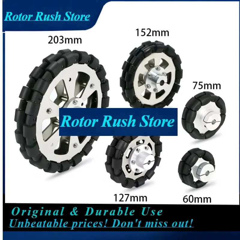 RoRuS40Kg Load Omnidirectional Wheel Caster Tires 127mm 152mm 203mm Omni Wheel With Flange Coupling Robot ROS Platform Robot Whe