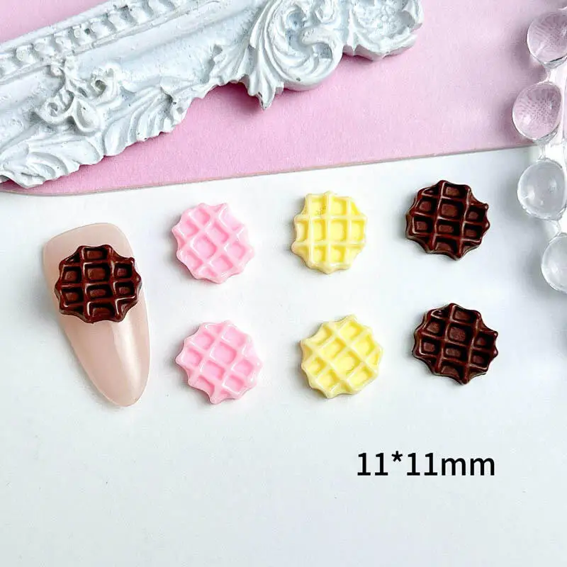 20PCS 3D Resin Luminous Waffle Cookies Nail Art Decorations Irregular Grids Biscuits Nail Charms for Making DIY Hairpin Nails