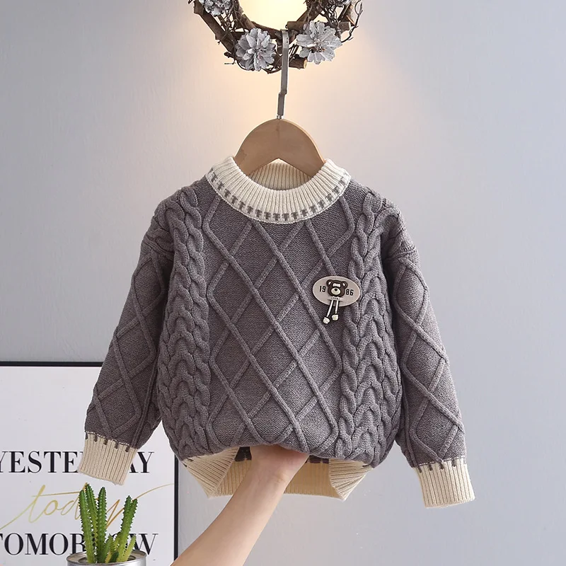 Boys Sweaters Autumn Winter 2024 Children Woolen Jersey Outerwear Tops For Baby Boy Clothes Kids Knitted Sweater Costume Outfits