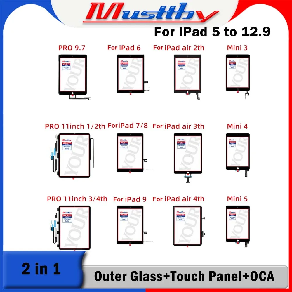 Musttby 2pc OEM For iPad 8 8th Gen 2020 A2270 A2428 A2429 10.2 LCD Outer Touch Screen Digitizer Front Glass Display Panel Part