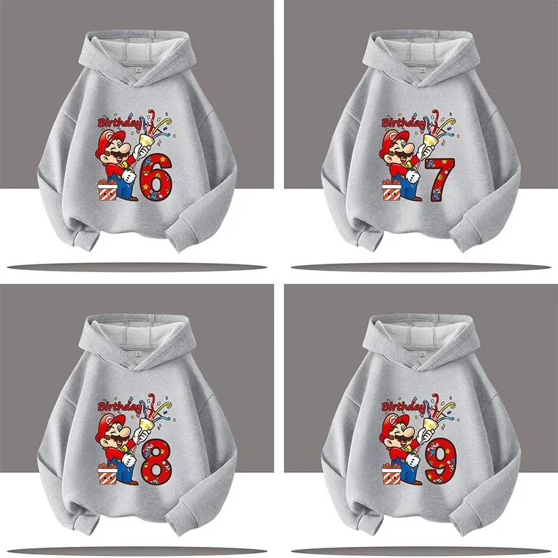

3-12 year old boys' sports shirt - Mario's new children's hooded shirt with game, digital and cartoon prints - girls' casual top