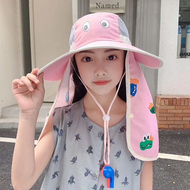 Boys Girls Sun Hat with Neck Flap Summer Outdoor Beach Caps Kids Cute Safari Hat Panama Hat 3-10 Years Old Daily Sun Protection