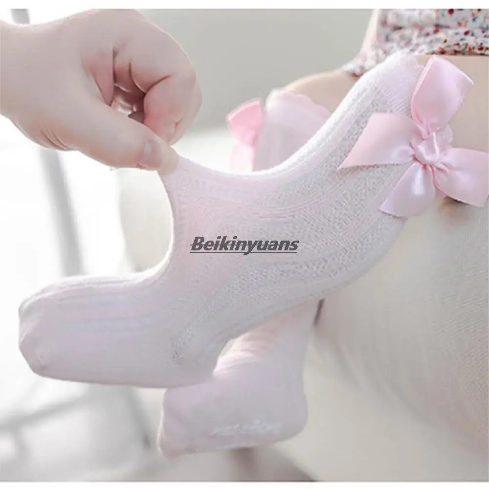 Kids Girls Socks Bow Knee High Hollow Out Long Socks Newborn Cotton Princess Children Socks Knee High non-slip sokken