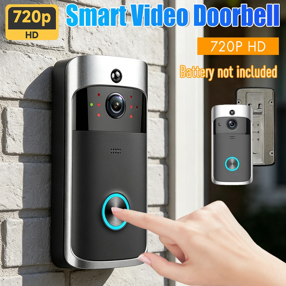 V5 Wireless Smart Doorbell Night Vision 720P HD Voice Intercom Doorbells Motion Sensing with Noise Canceling Microphone Home Use