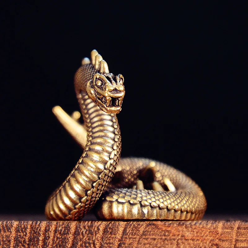 Solid Brass Dragon Snake Small Statue Vintage Miniatures Figurines Desktop Decorations Crafts Home Decors Ornaments Sculptures