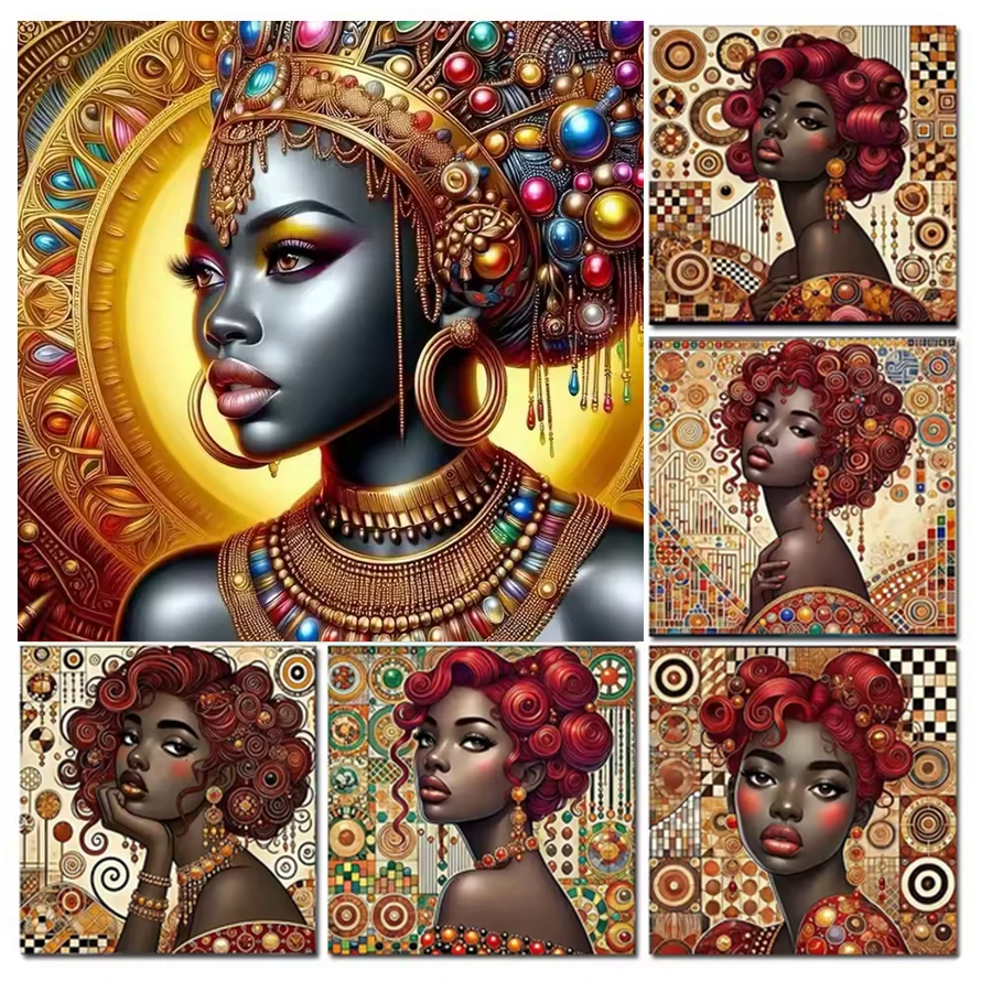 1pc frameless  Gustav Klimt African Women 5D DIY Diamond Painting Kits Full Square Round Mosaic Jewelry Cross Stitch Home Decora