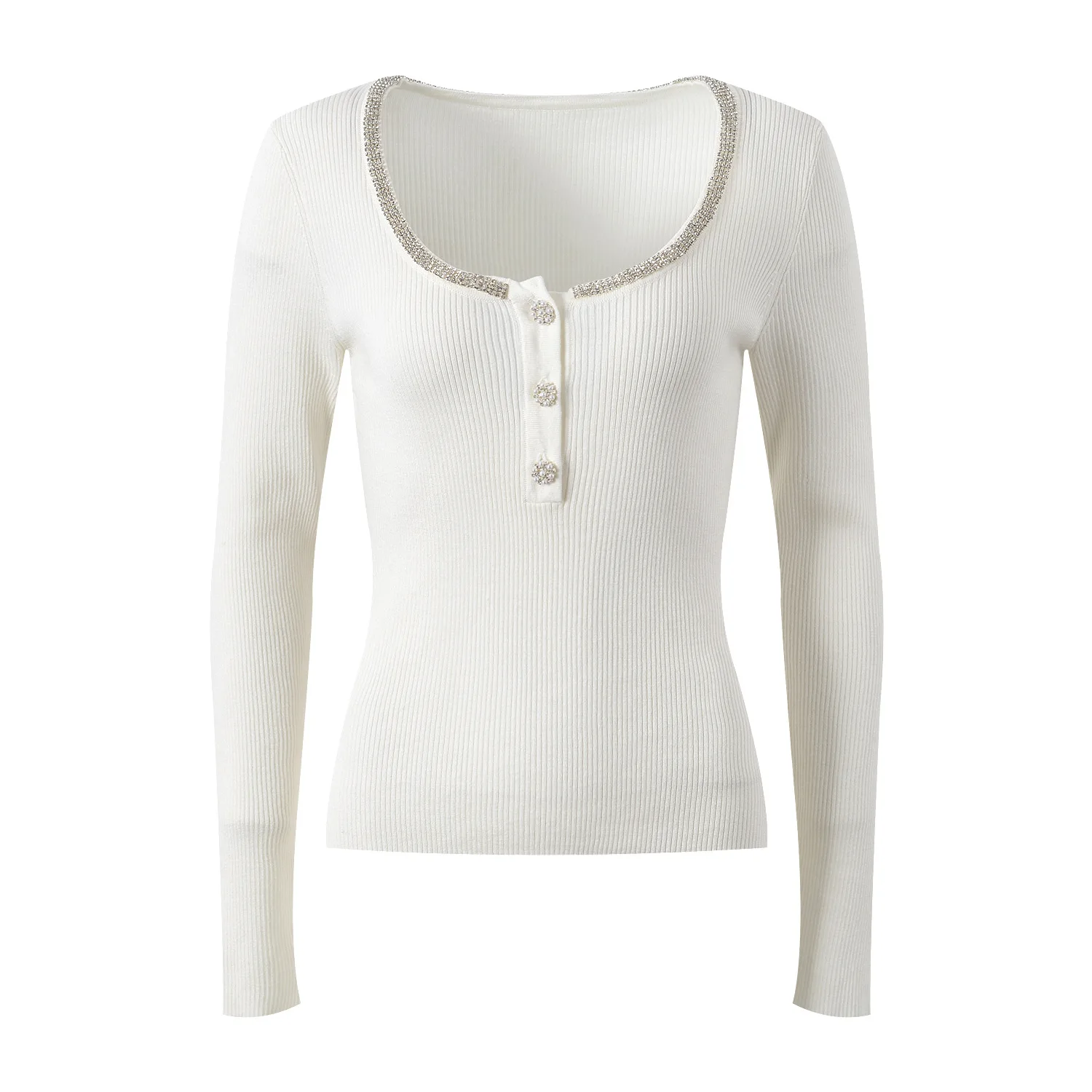   Or Base de punto irt con decoración de diamantes pesados Diseño de poliéster versátil y moderno para otoño de 2025