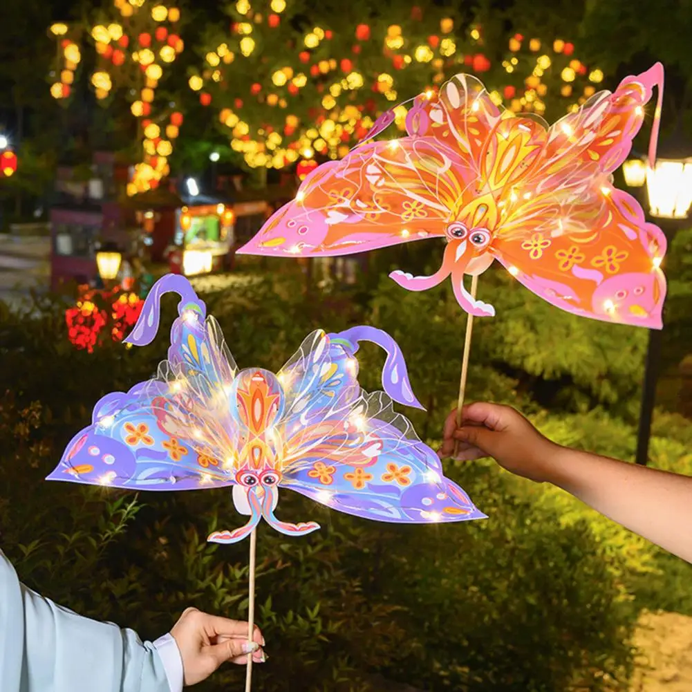 

Lantern DIY Kit Self Assembly Butterfly Dragonfly Lantern Handheld Festival Lantern with Stick for New Year Party Decoration