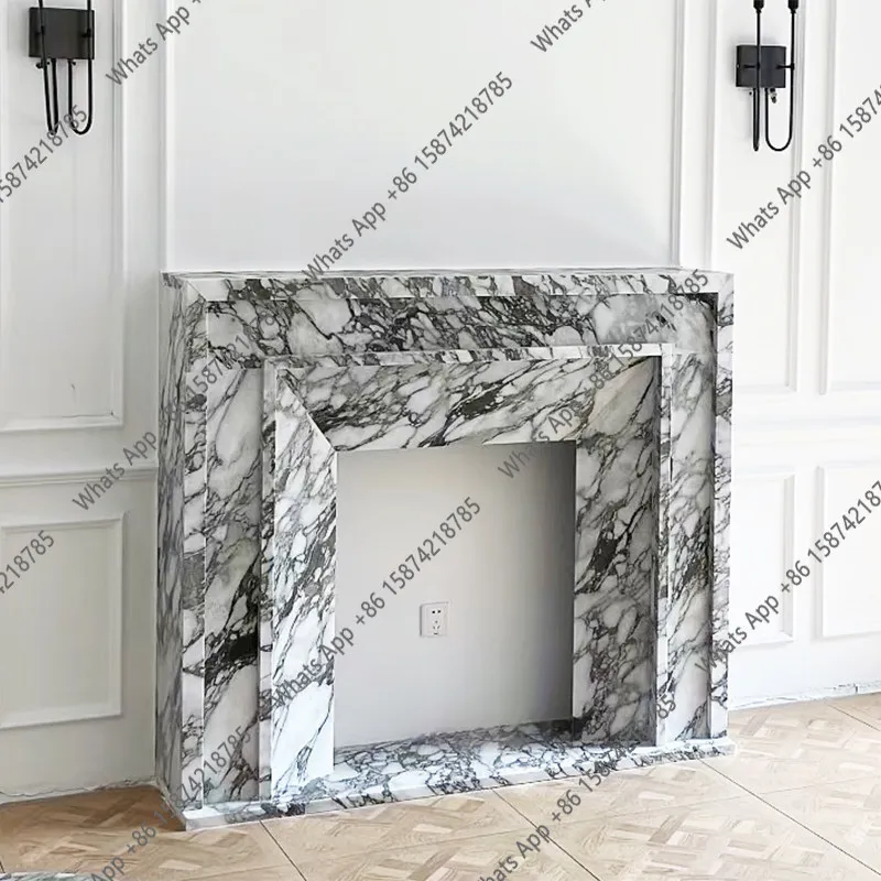 

Marble fireplace French large white stone fireplace Living room entrance decorative cabinet American simplicity