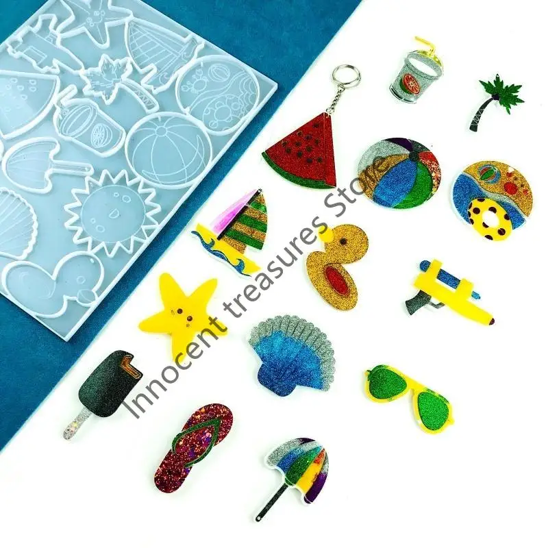 

3XUA Beach Series Silicone Keychain Mold Epoxy Resin Casting Molds Silicone Keychain Pendant Mold for DIY Keychain Decoration