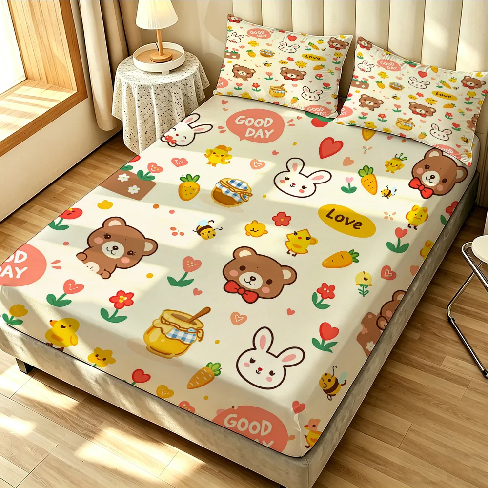 3pcs(1 duvet cover + 2 pillowcases coreless)featuring cute bear, rabbit, heart, and flower patterns, available in multiple si