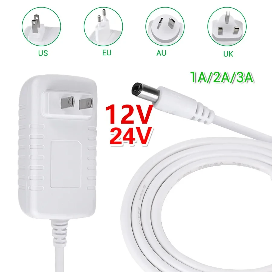 Zasilacz LED 12V 24V Zasilacz AC na DC Transformator Zasilacz LED 1A 2A 3A Wtyczka EU US UK AU do paska